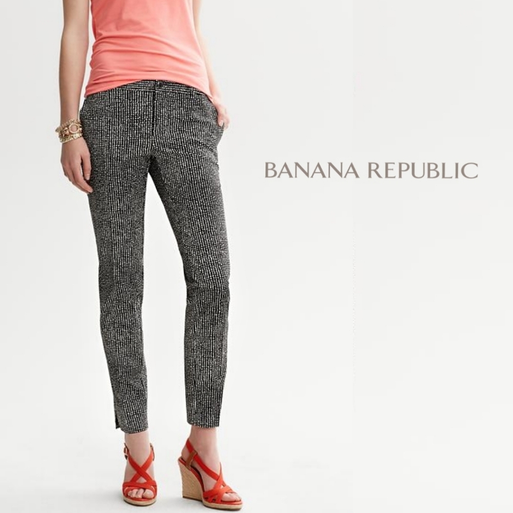 NEW Banana Republic Camden Fit Dot-Print Ankle Pant Slim Stretch Career Cropped